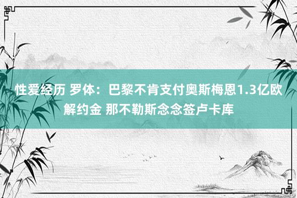 性爱经历 罗体:巴黎不肯支付奥斯梅恩1.3亿欧解约金 那不勒斯念念签卢卡库