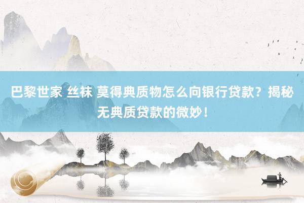 巴黎世家 丝袜 莫得典质物怎么向银行贷款?揭秘无典质贷款的微妙!